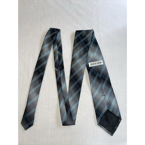Pierre Cardin Dress Tie Men’s Size 57” Gray Blue Striped Argyle 100% Silk Design - Picture 12 of 12